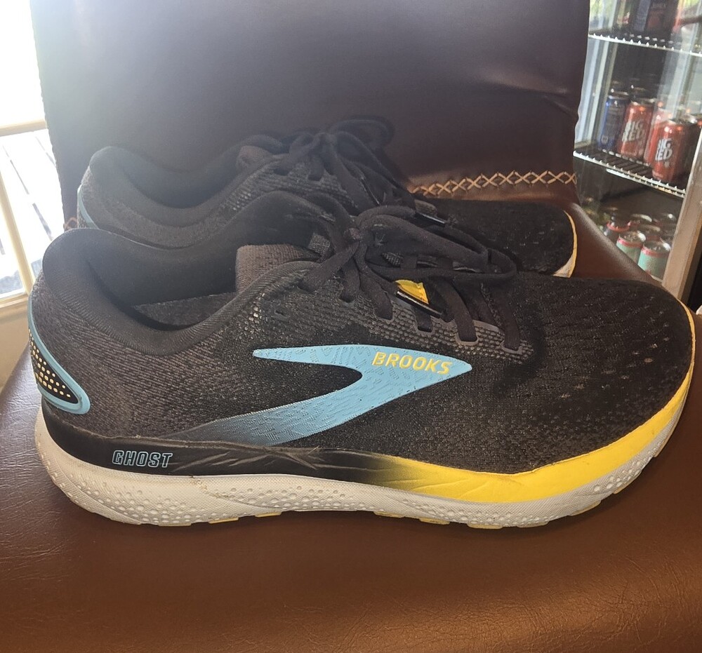 Brooks Ghost Men’s Running Shoes — Black with Blue & Yellow Accents